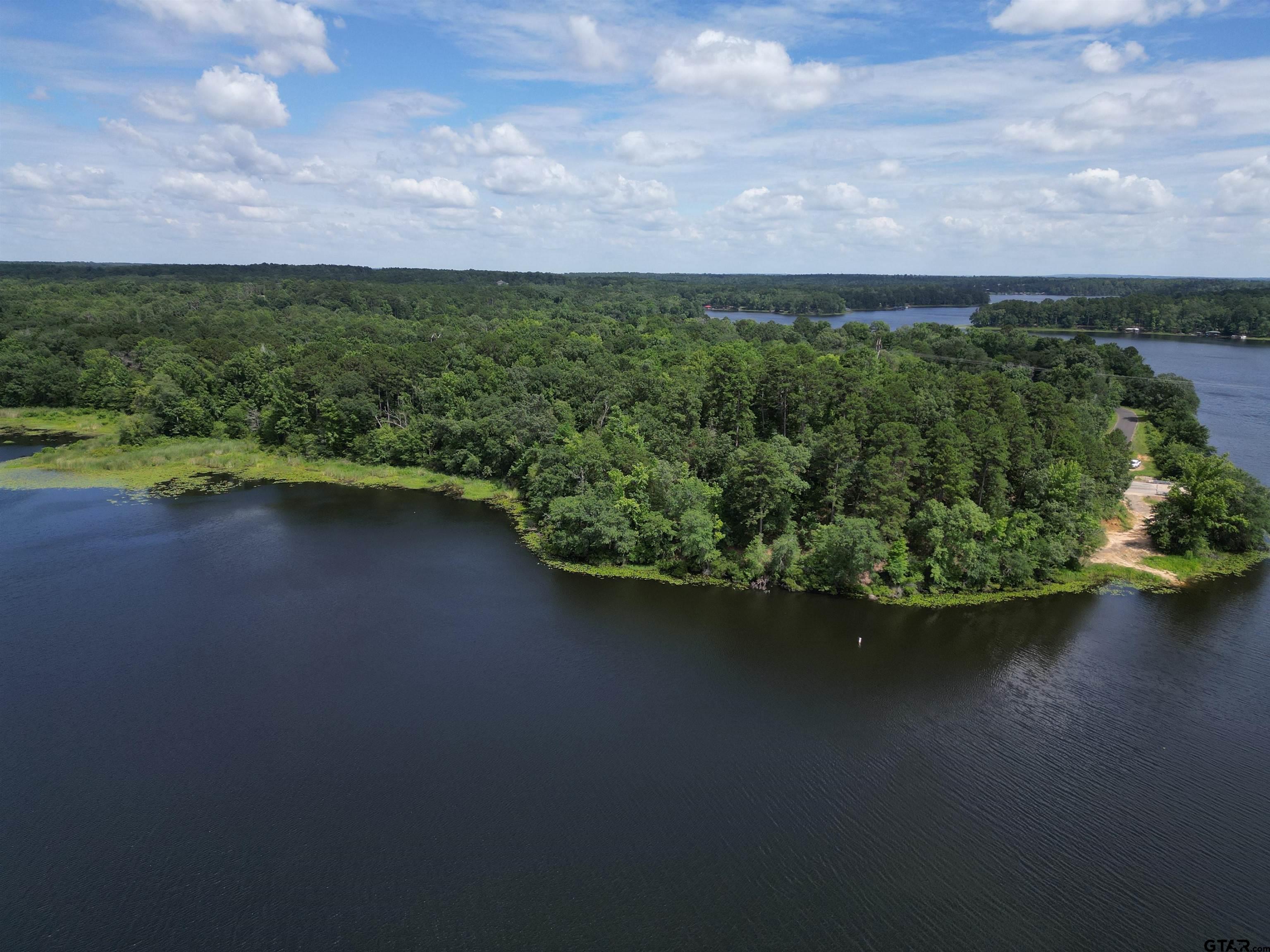 a view of a lake with a city