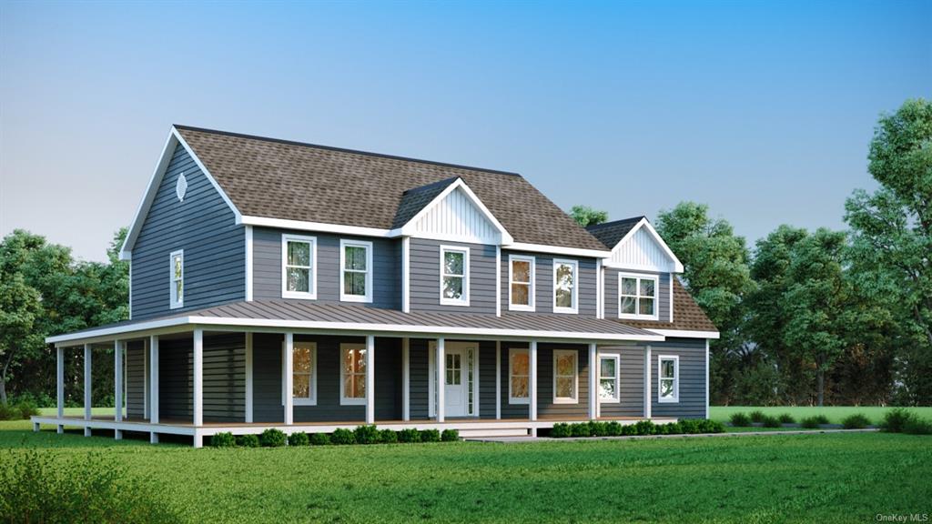 View of front of home featuring a porch and a front lawn