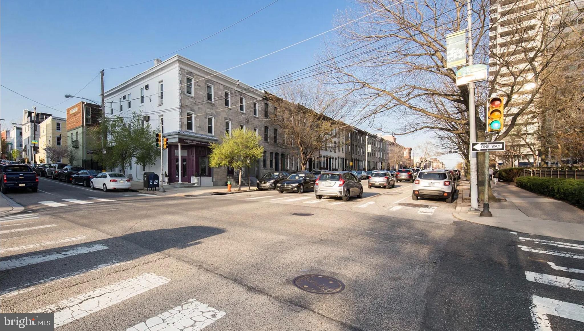 a view of a building with a street