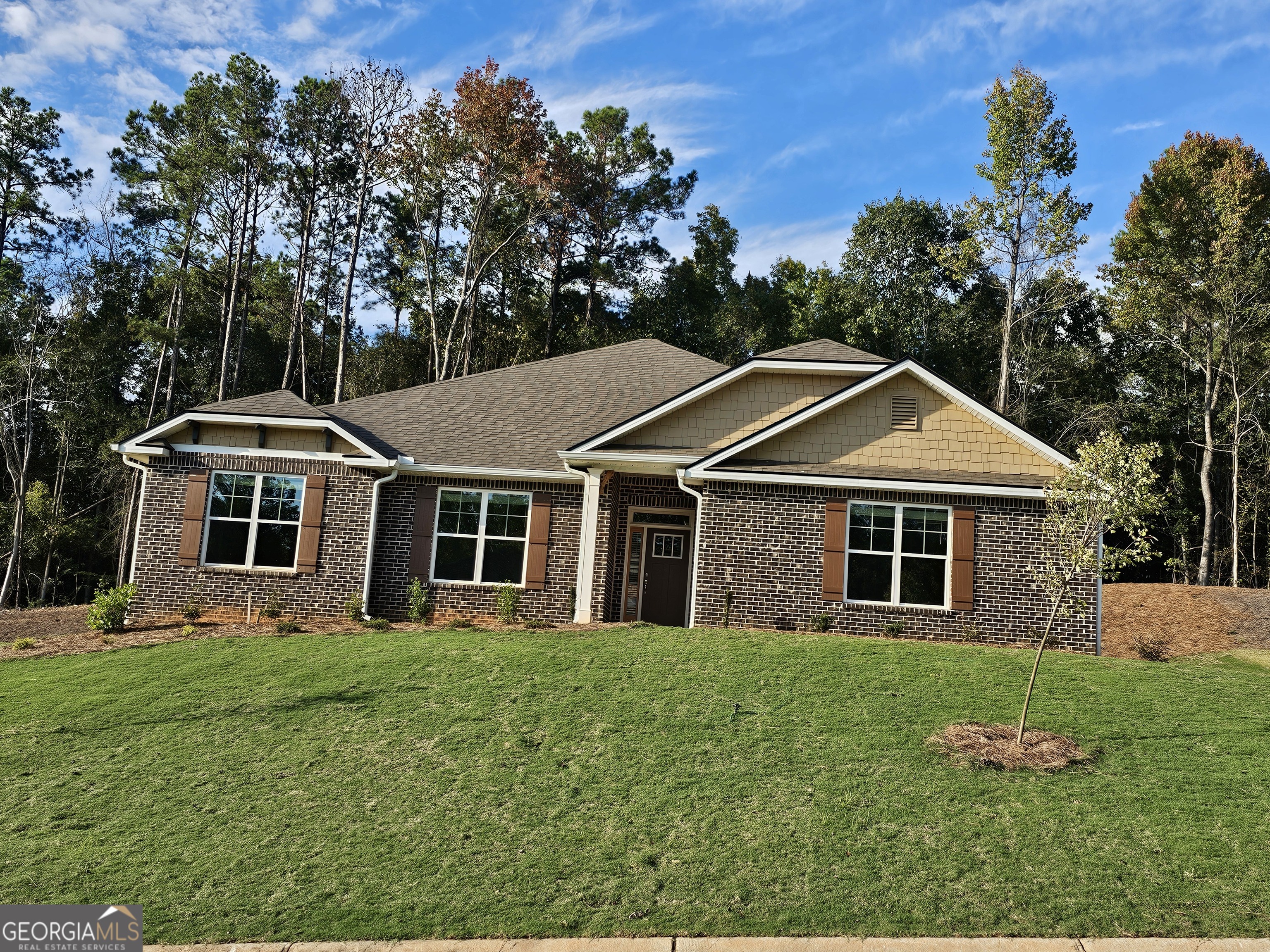 a front view of a house with a yard