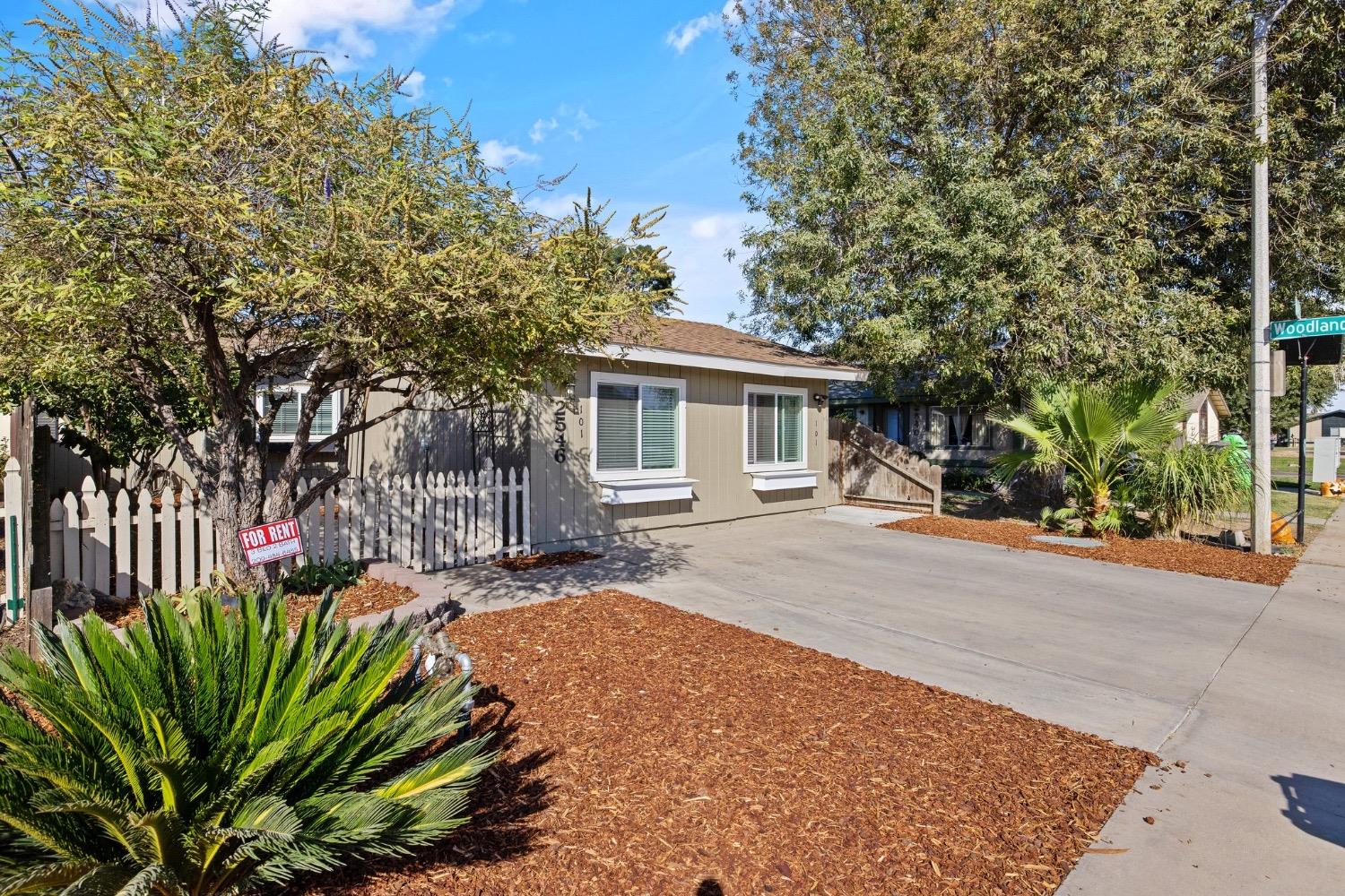 a view of a house with a backyard and a tree