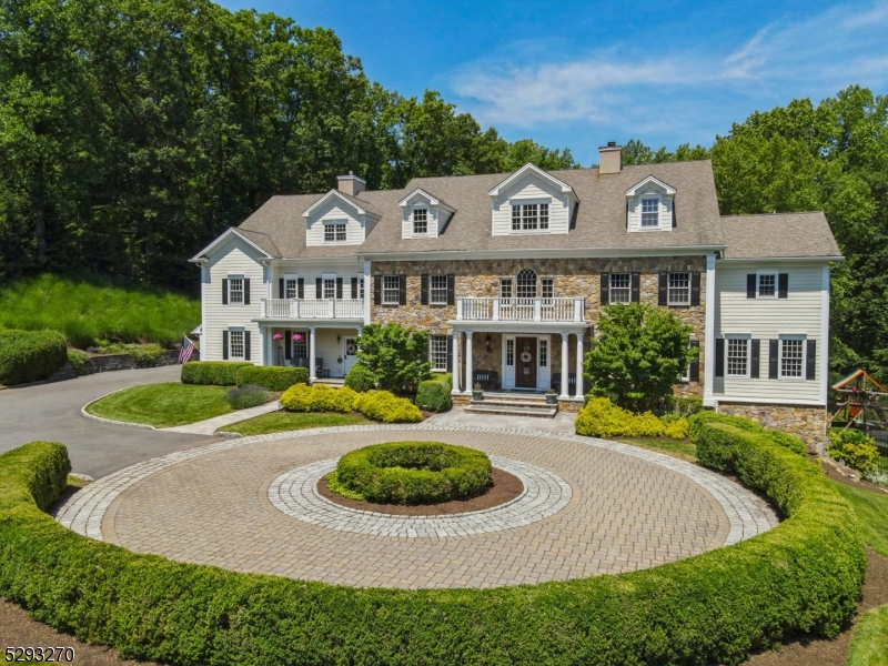 an aerial view of a house with yard and green space