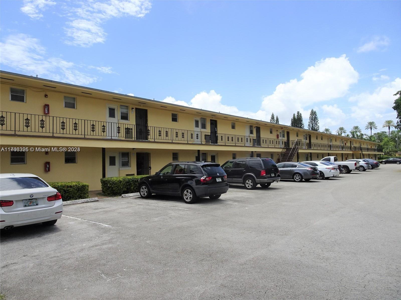 a view of a cars park in front of a building