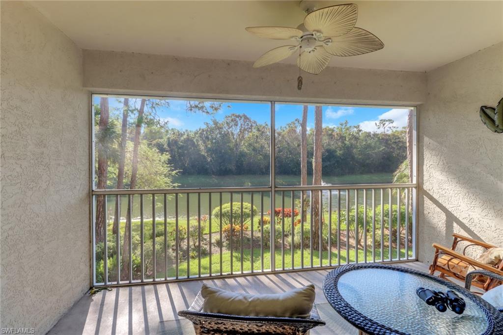 a view of a balcony with a swing