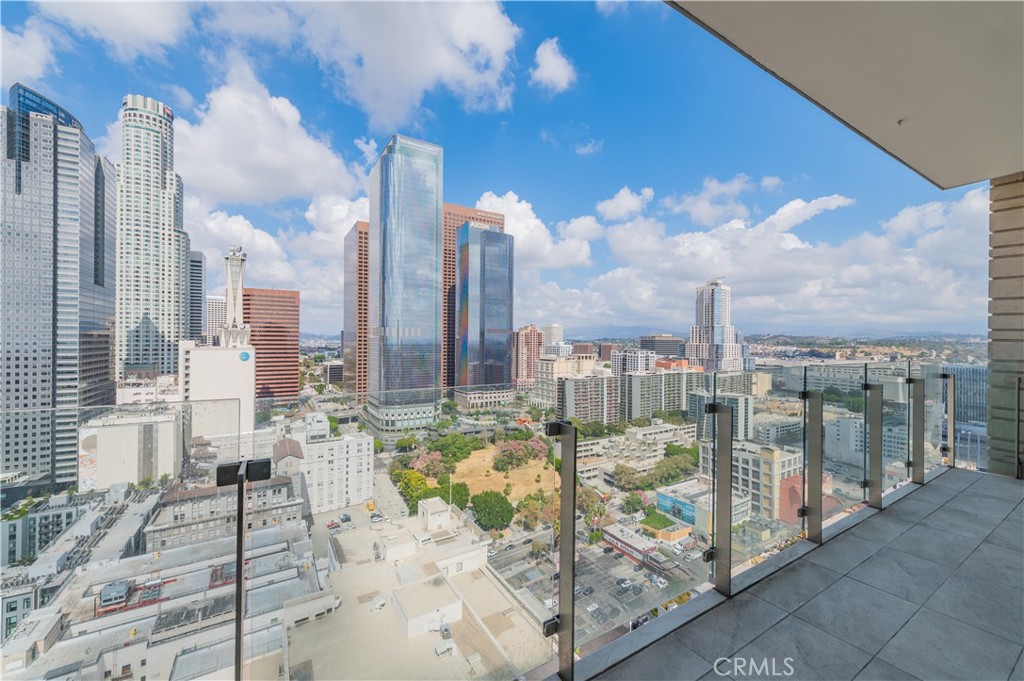 a view of a terrace with city view