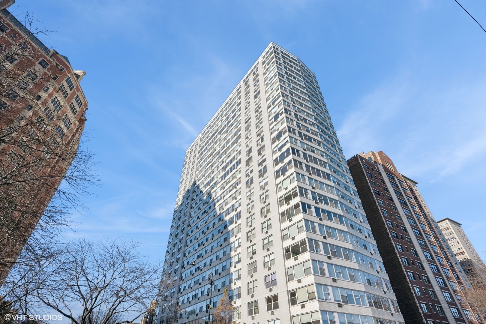 a view of a tall building