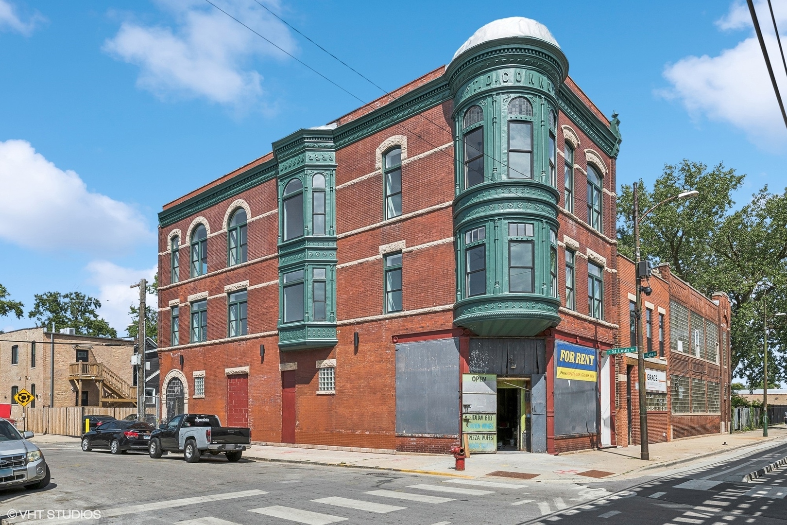 a front view of a building