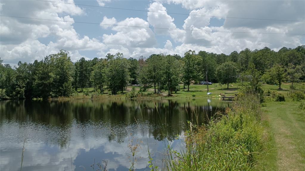 a view of a lake with green space