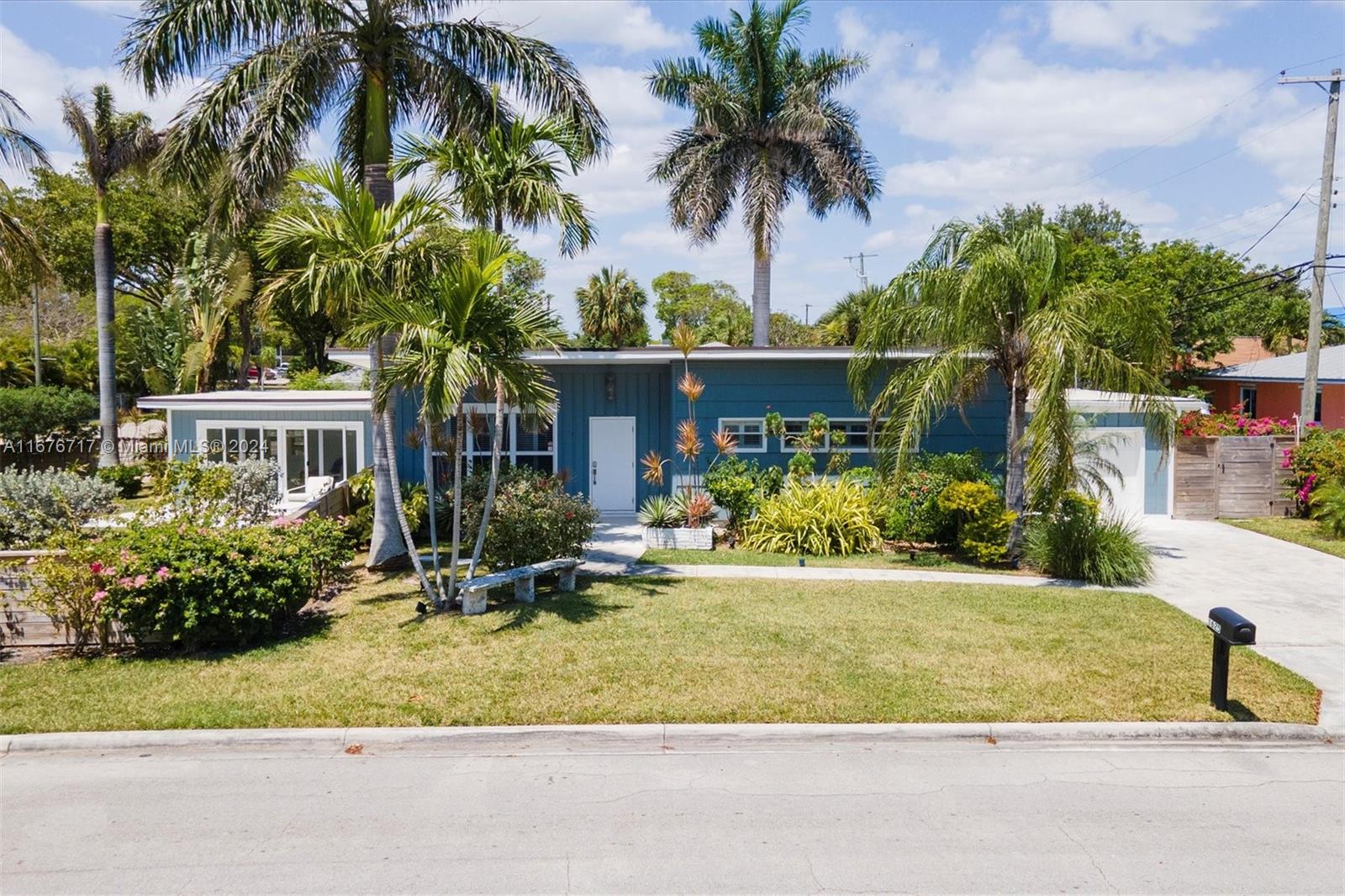 front view of a house with a patio